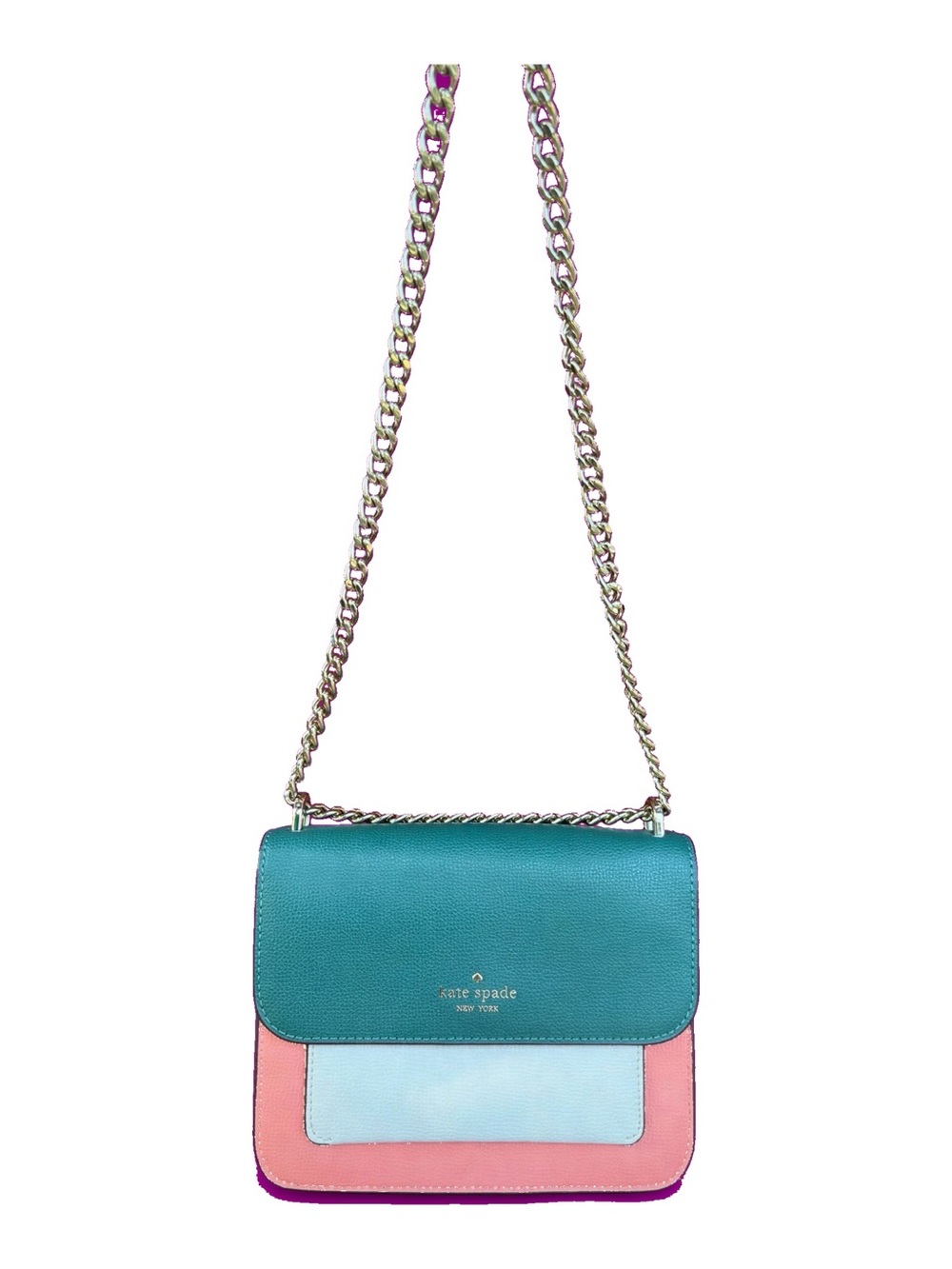 Kate Spade Remi Flap Chain Crossbody Colorblock Teal Coral White WKR00554